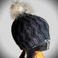 Black Hand knitted Hat/w Reindeer