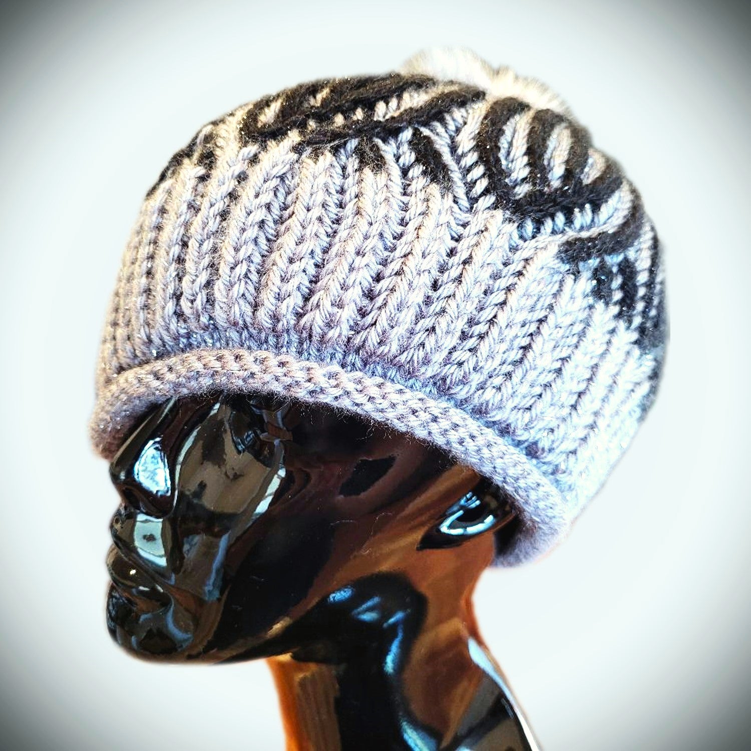 Gray and Black Brioche Hat -  Shop hand knitted warm hats/caps for men, women and kinds online - UNEEKHATS Gray and Black Brioche Hat -  Shop hand knitted warm hats/caps for men, women and kinds online - UNEEKHATS