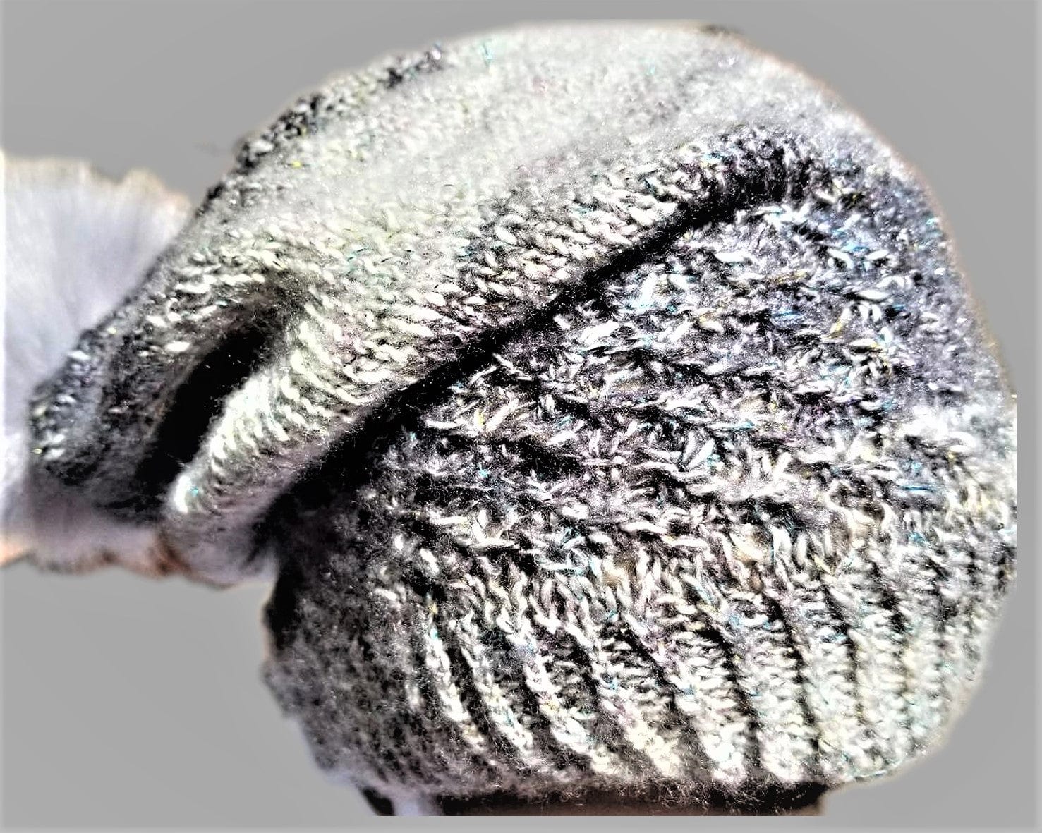 Handcrafted Knit Spiral Slouchy Hat - Grey Marled 3-color spiral slouch beanie? This song is living rent free  main image 2