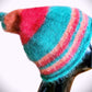Mohair hat in colorful stripes....turquoise, copper, gold.