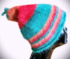 Mohair hat in colorful stripes....turquoise, copper, gold.