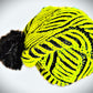 Trendy Slouchy Hat. Hand knitted. Neon & Black in color.